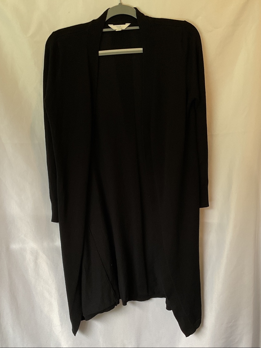 Time and Tru Black Open-Front Long Cardigan